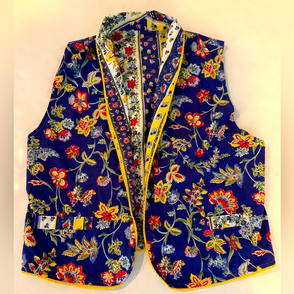 Vintage Handmade Reversible Blue Floral Patterned Women’s Vest Size Large - Picture 2 of 9